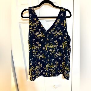 Blue, white, yellow v neck sleeveless LOFT blouse